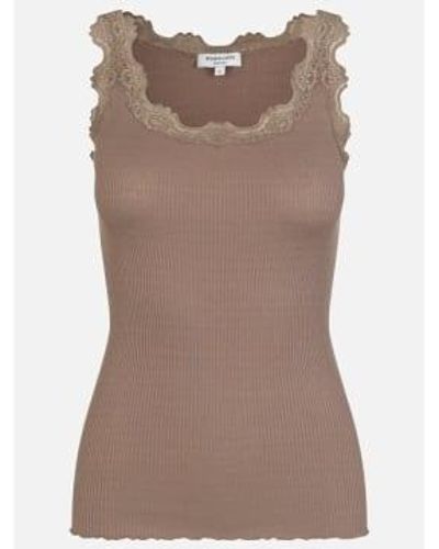 Rosemunde Silk Top With Lace Xl - Brown
