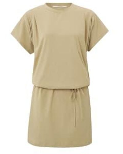 Yaya Safari Sand Dress With Round Neck Short Sleeves And Waist Belt Xs - Natural