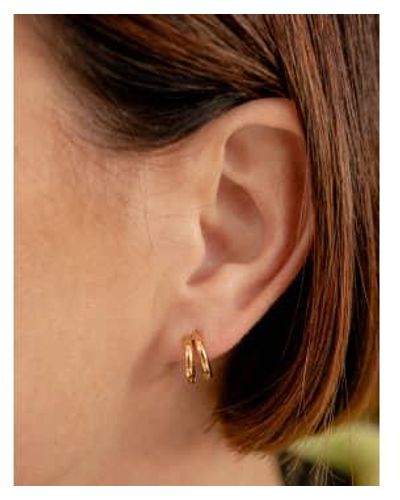 Nordic Muse Double Layer huggie Hoop Earrings, Waterproof Stainless Steel - Brown