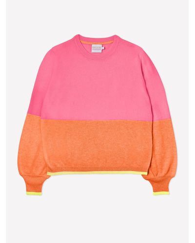 Brodie Cashmere Pink And Orange Balloon Sleeve Colours Block Jumper