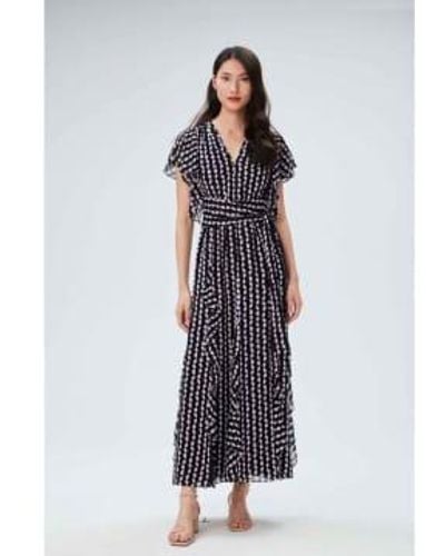 Diane von Furstenberg Bleuet V Neck Shibori Dot Print Maxi Dress - Blu