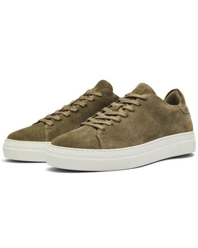 SELECTED David Chunky Suede Trainer - Natural