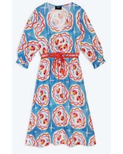 Lowie Lyocell Plate Print Dress S - Blue