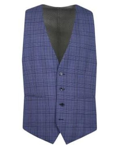 Torre Prince Of Wales Check Suit Waistcoat Navy / 48" Regular - Blue