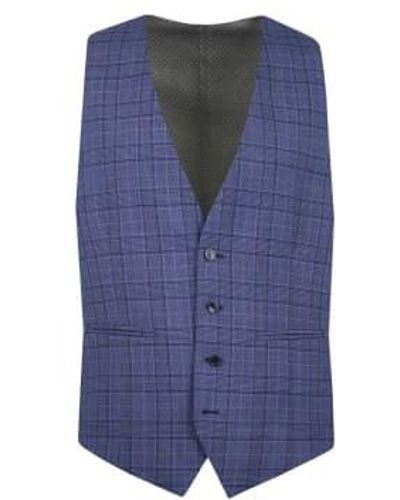 Torre Prince Of Wales Check Suit Waistcoat - Blue