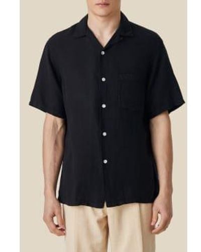Portuguese Flannel Linen Camp Collar Shirt / S - Black