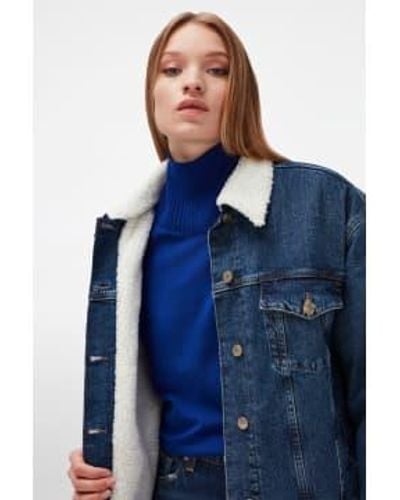 7 For All Mankind Easy Jacket With Faux Fur Lining Small - Blue