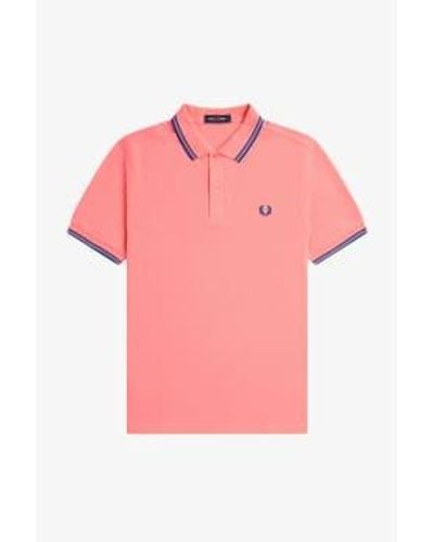 Fred Perry M3600 Polo Shirt Light Coral Heat/cobalt Small - Pink
