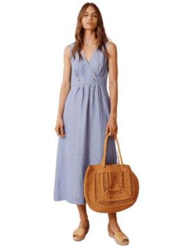 indi & cold Crossover Linen Dress - Blue