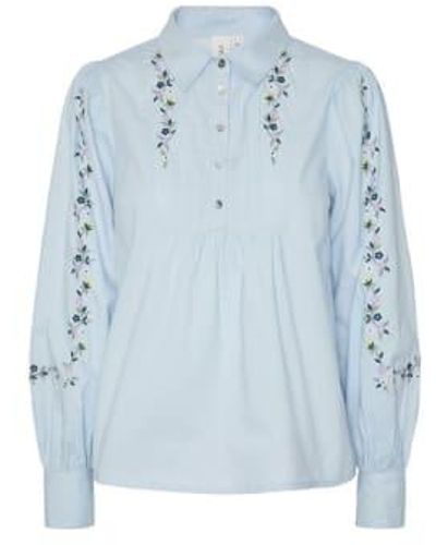 Y.A.S Yas Embroidered Flower Shirt - Blu