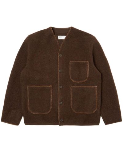 Universal Works Blanket Cardigan In Brown Studio Wool Mix - Marrone