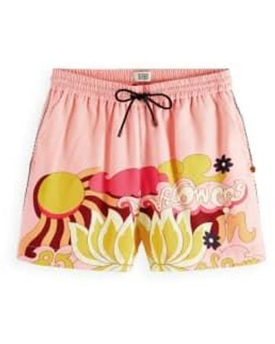 Scotch & Soda Peach Blush Mid Rise Printed Shorts Xs - Pink