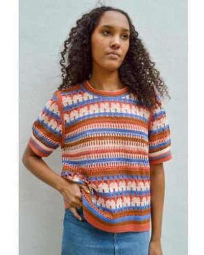 Yerse Multicolor Tile Crochet Sweater L