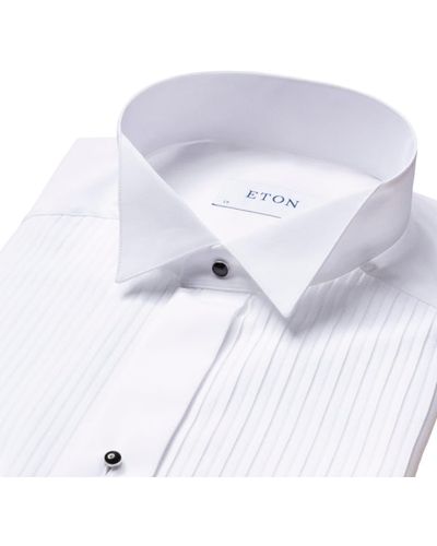 Eton White Plisse Wing Slim Fit Collar Robe Shirt - Bleu