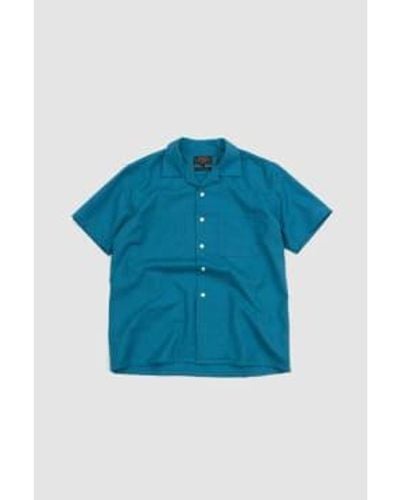 Beams Plus Tw Mesh Open Collar Shirt Sax - Blu