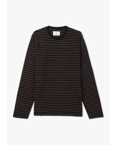 Folk Mens Textured Stripe Long Sleeve Tee In And Taupe - Nero