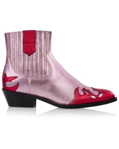 Dwrs Label Austin Metallic Ankle Boots Pink/ Red