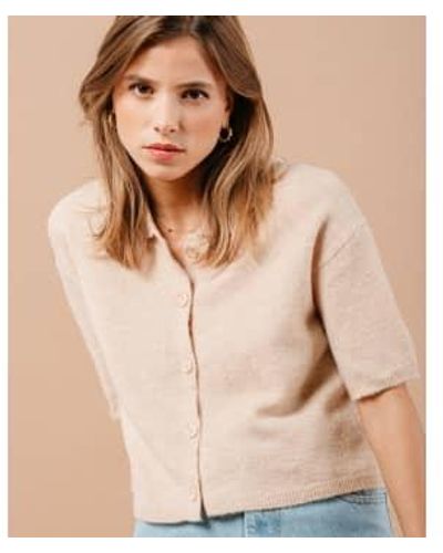 Grace & Mila Short Sleeve Knitted Cardigan Beige S - Natural
