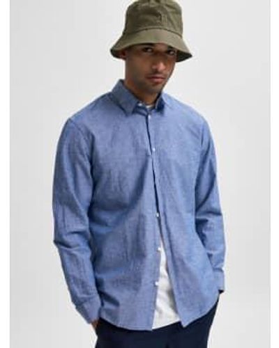SELECTED Man Shirt In Linen L - Blue
