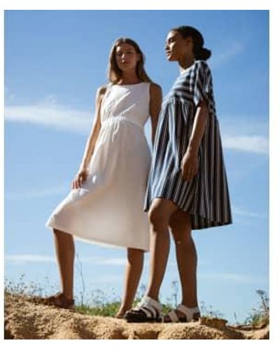 Beaumont Organic Ss23 lois-sue vestido rayas algodón orgánico en & white stripe - Azul