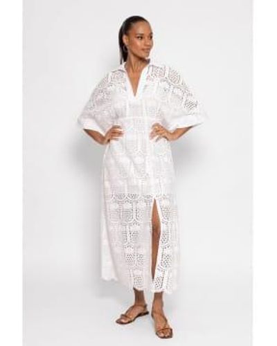 Sundress Soidee Pineapple Embroidered Front Split Midi Dress Size: Xs/ Xs/s - White