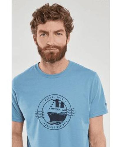 Armor Lux T Shirt Serigraphie Tampon Naval Bleu St Lo - Blu