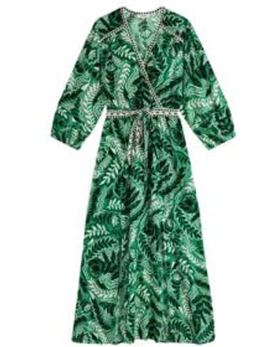 Suncoo Robe cabaret en v-neck en imprimé vert
