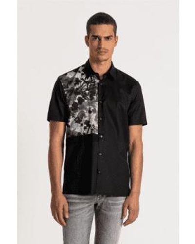 Antony Morato Schwarzer frontfleck kurzärmeliges hemd