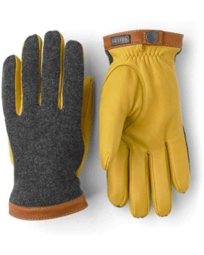 Hestra Hirschlederwolle tricot handschuhe holzkohle natürliches gelb - Mehrfarbig
