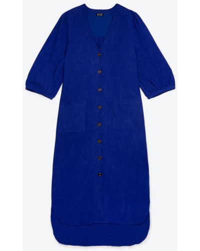 Lowie Linen Viscose Royal Blue Button Through Dress