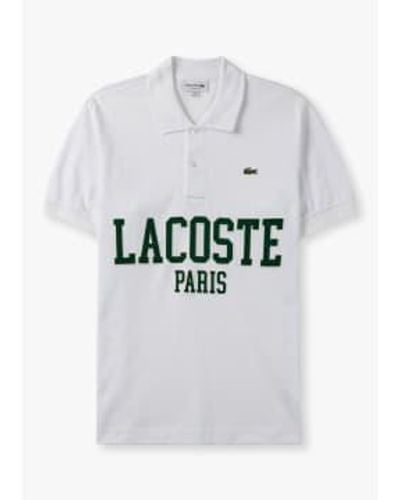 Lacoste S French Heritage Flocked Pique Polo Shirt - White
