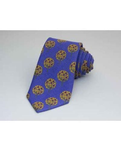 40 Colori Cravate en lin à imprimé pommier - Bleu