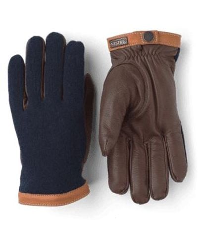 Hestra Navy And Chocolate Deerskin Wool Tricot Gloves 8 - Blue