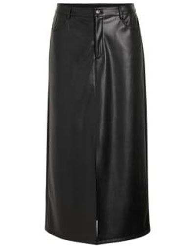 Vila Faux Leather Front Split Skirt - Black