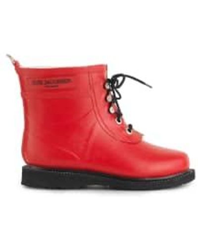 Ilse Jacobsen Short Rubber Lace Up Wellington Boots - Red