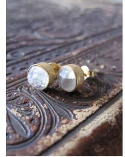 CollardManson Pendientes tachuelas con piedra luna chapada en oro - Gris