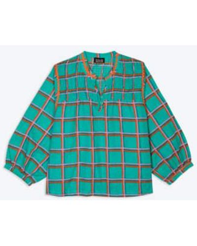 Lowie Check Collarless Blouse - Verde