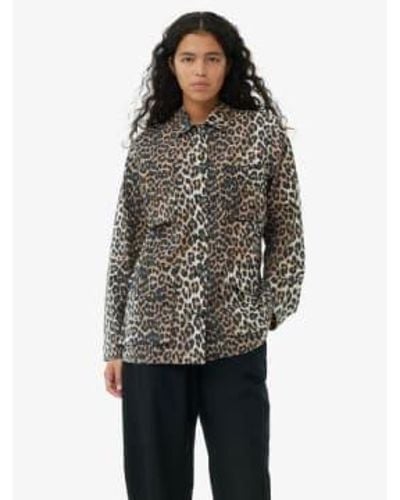 Ganni Leopard Cotton Canvas Jacket - Grey