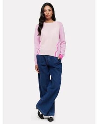 Brodie Cashmere Ivy Jumper With Side Wave In Pinks And Lilacs Small - Blue