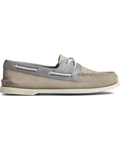 Sperry Top-Sider Topsider Authentic Original 2 Eye Tumbled And Nubuck Grey - Bianco