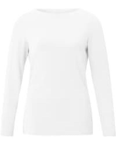 Yaya T-shirt avec poule bateau et manches longues en ajustement régulier - Blanc
