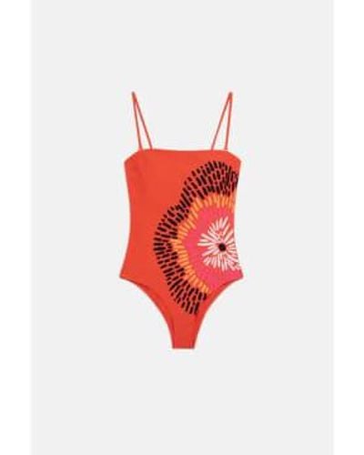 Compañía Fantástica Floral Print Bandeau Swimsuit S - Red