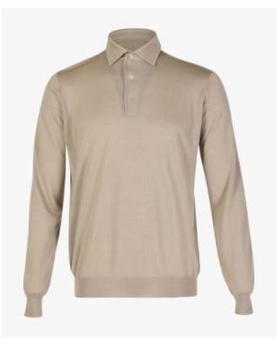FILIPPO DE LAURENTIIS Ecru Cotton & Cashmere Long Sleeve Knitted Polo Pl1mlpar 040 48 - Natural