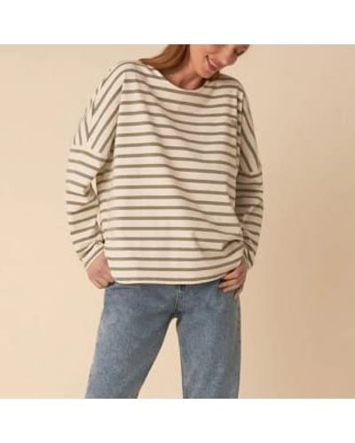 Des Petits Hauts Ecru/matcha Filly Striped Sweater - Natural