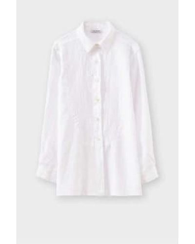 ROSSO35 Linen Embroidered Blouse In Off - Bianco