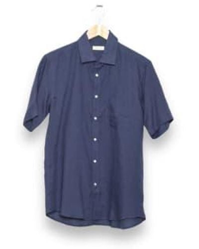 CARPASUS Camisa lino corto lido marina - Azul