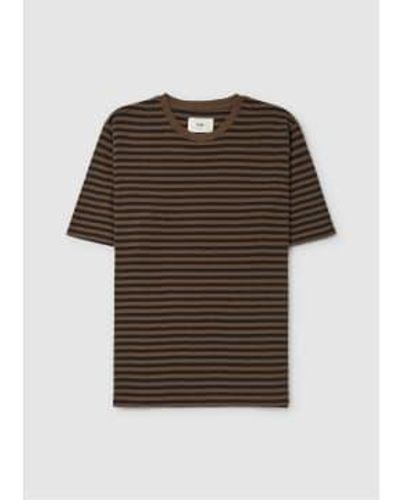 Folk Mens Classic Stripe T Shirt In Fig - Marrone