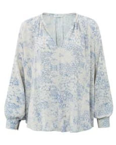 Yaya Blouse With V Neck And Long Balloon Sleeves Or Wind Chime Dessin - Blu