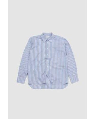 Universal Works Square Pocket Shirt /orange Busy Stripe Cotton S - Blue
