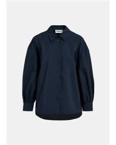 Essentiel Antwerp Febiba Taffata Woven Puff Sleeve Shirt Navy Xs - Blue
